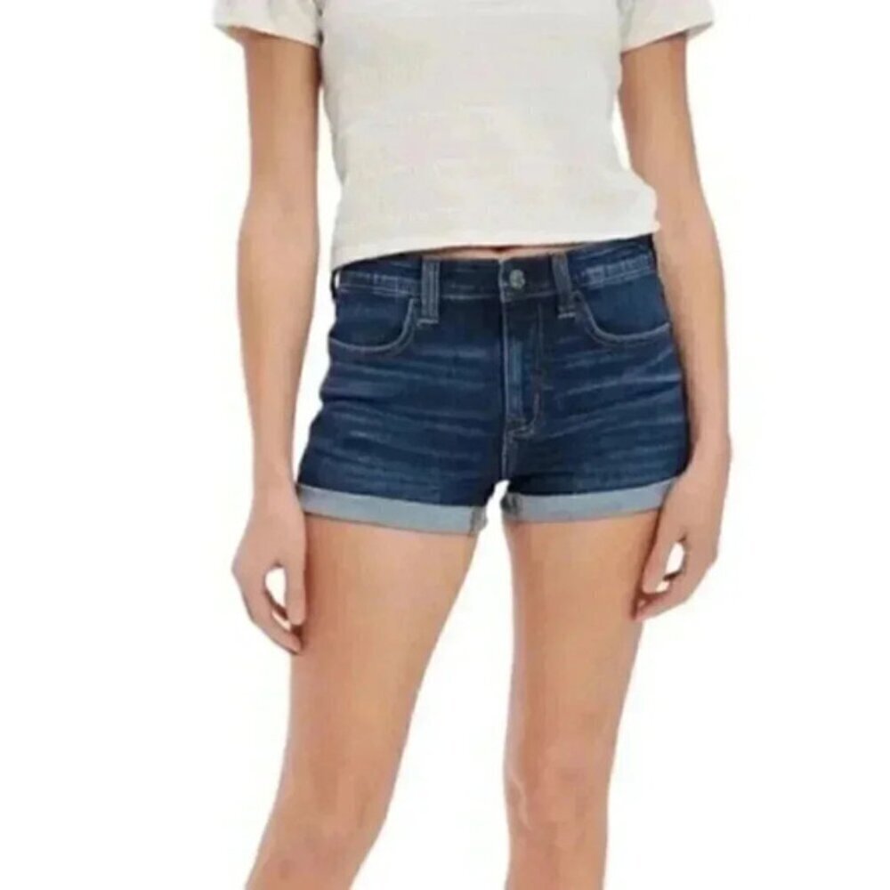 American Eagle Hi-Rise Shortie Jean Shorts Dark Wash AEO Denim Size 0